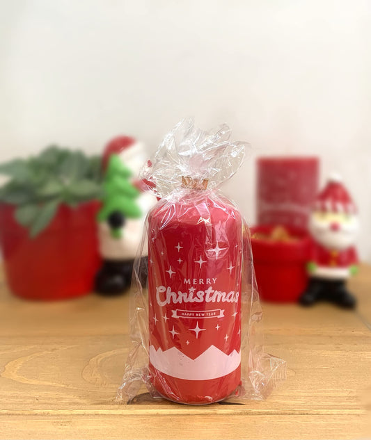 Christmas Pillar Candles - 'Merry Christmas' - 2 x Candle Pack (120mm x 58mm)